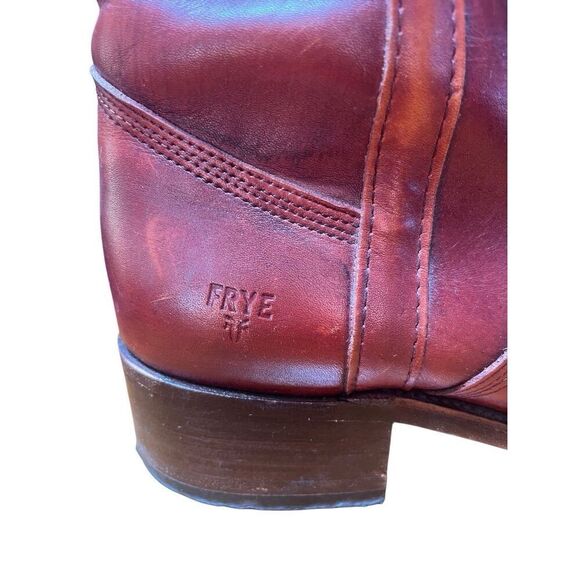 Vintage 80s Frye Campus Boots Women 11.5/ Mens 10 D Red Brown Square Toe Western - Picture 3 of 13